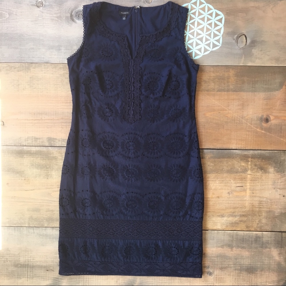 Talbots's Sleeveless Blue Eyelet Dress Size 4.